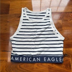 American Eagle Navy and White Striped Tee